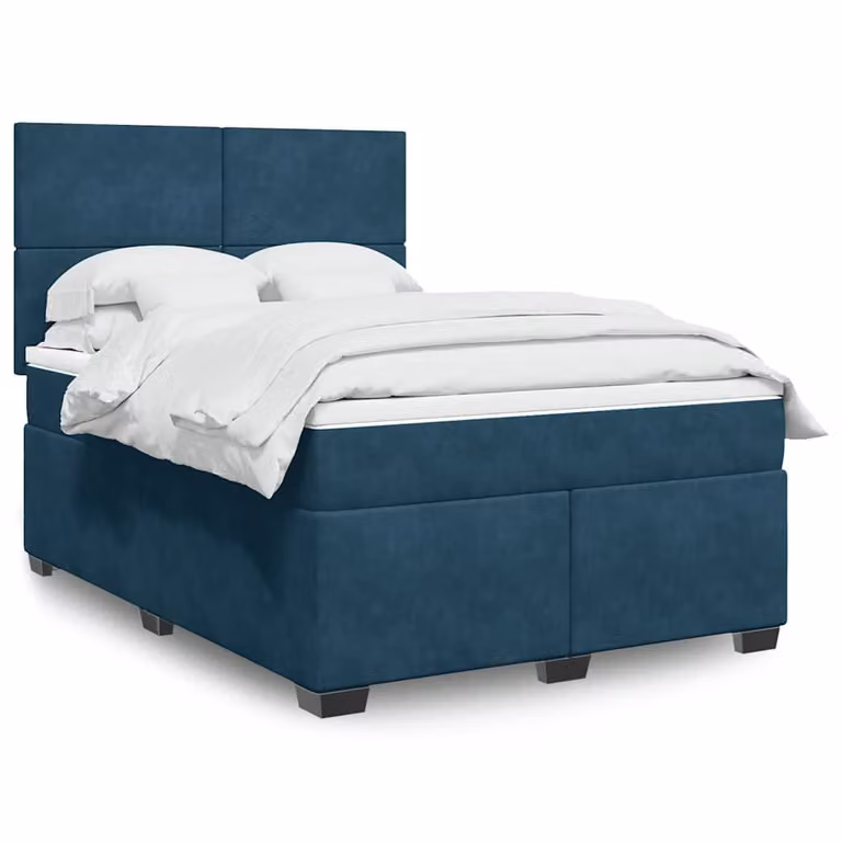 vidaXL Giroletto a Molle con Materasso Ibrido in Velluto Blu e Bianco L/P/H: 190 x 140 x 150,5 cm