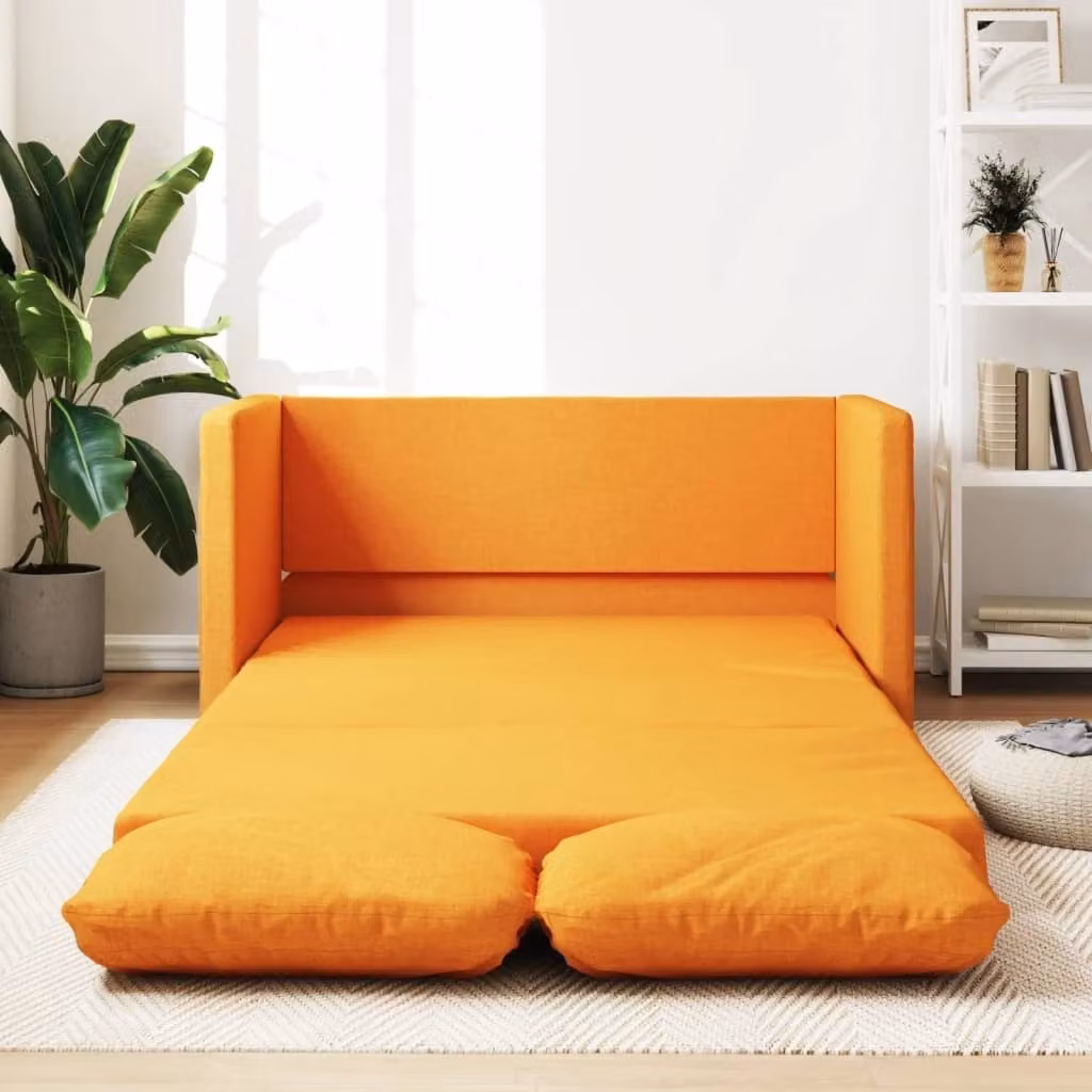 Divano letto esclusivo, colore giallo scuro, dimensioni 112x174x55 cm, rivestito in tessuto