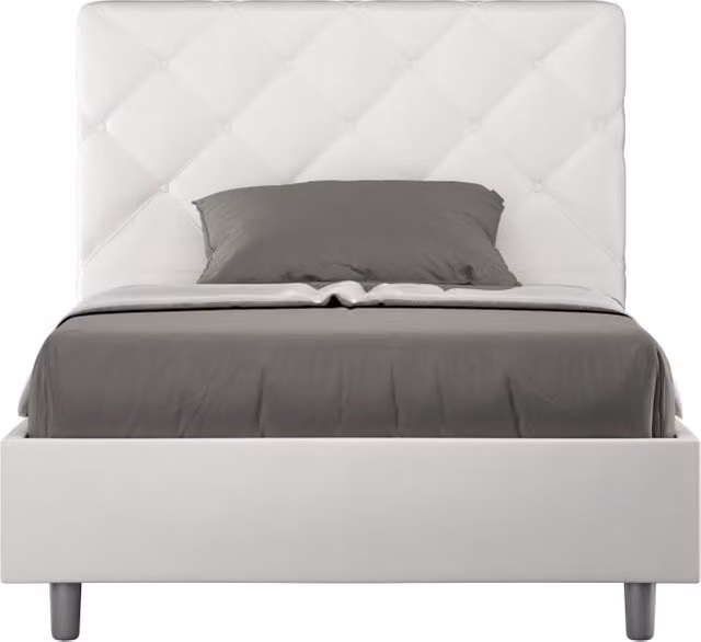 BS COM Letto singolo senza rete imbottito 100x200 similpelle bianco