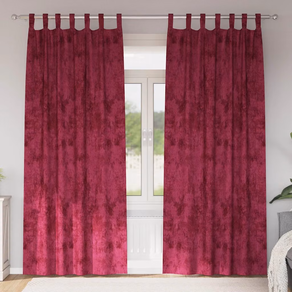 Set di 2 tende in velluto vidaXL color rosso, oscuranti e termoisolanti, H: 225 cm x L: 140 cm