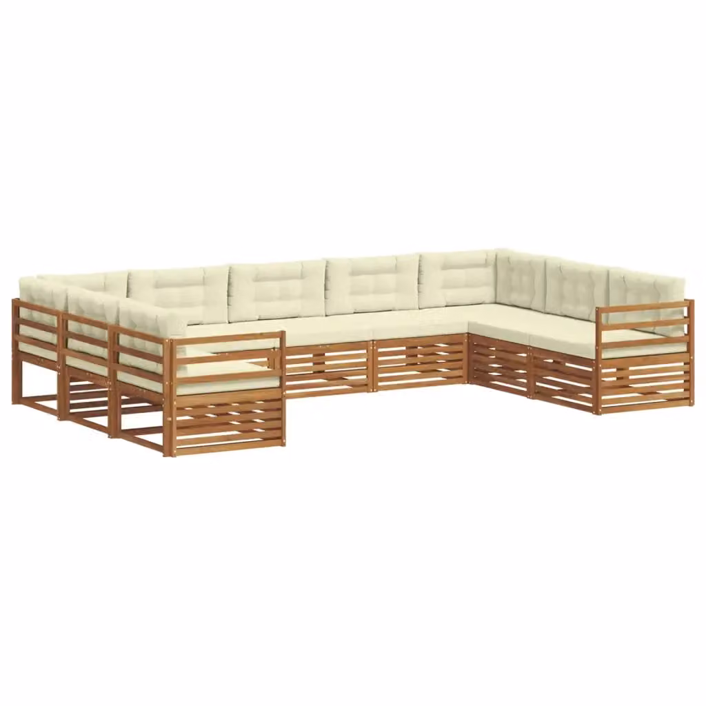 Set di divani da esterno a L con cuscini vidaXL in legno di acacia, colore beige e bianco – 2