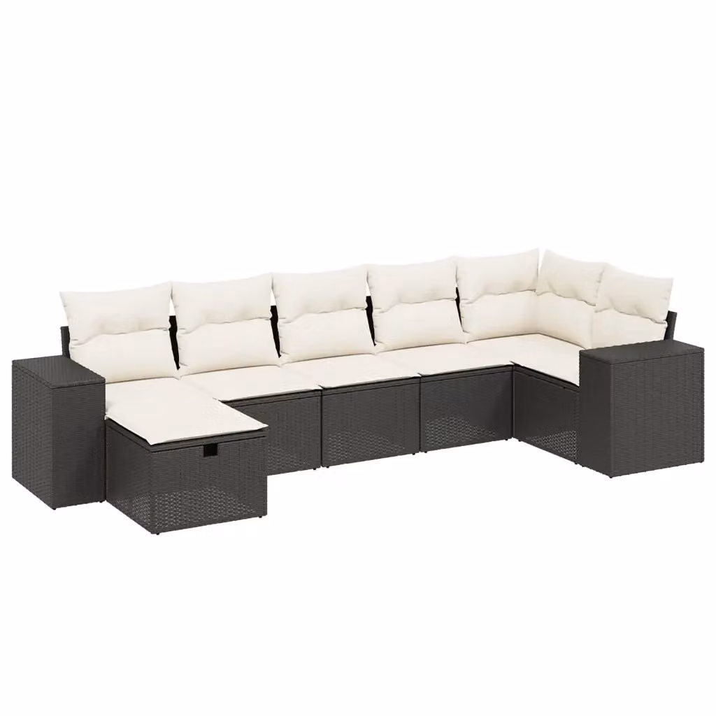 vidaXL Set Divano da Giardino a L con 7 Cuscini, Struttura in Metallo e Polyrattan Nero – 2