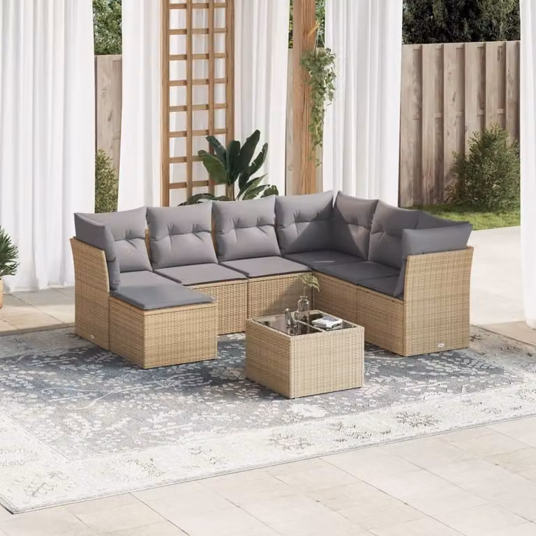 Maison Exclusive - Set Divano da Giardino 8 pz con Cuscini Beige in Polyrattan