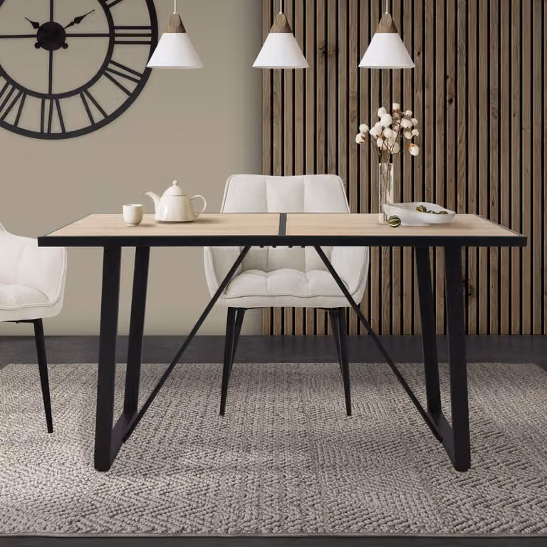 ML-Design tavolo da pranzo per 6 persone, look rovere, tavolo da soggiorno industriale con struttura in metallo, scrivania con gambe a vite regolabili in altezza