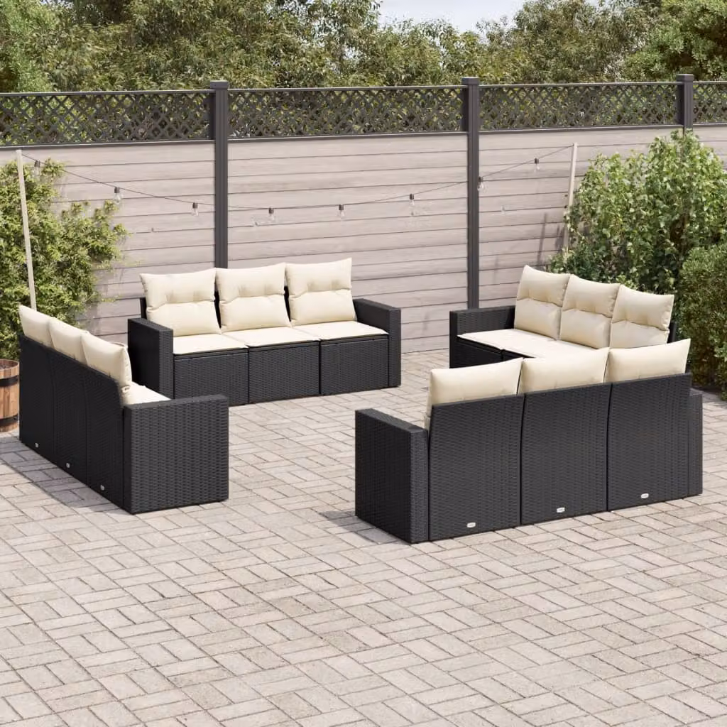 Set di Divani da Giardino vidaXL 12 Pezzi a Forma di L con Cuscini, Struttura in Metallo e Polyrattan Nero – 1
