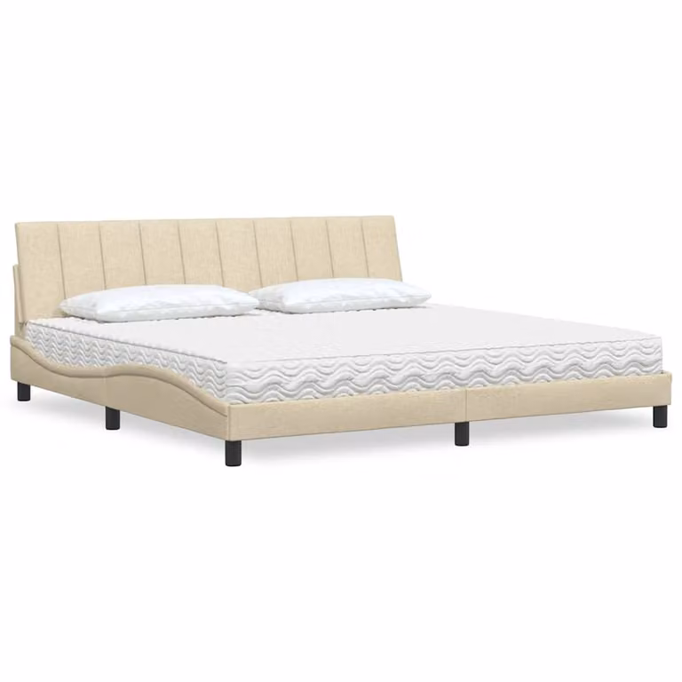 Letto con Materasso Hanko vidaXL in Tessuto Beige e Bianco, L/P: 200 x 200 cm