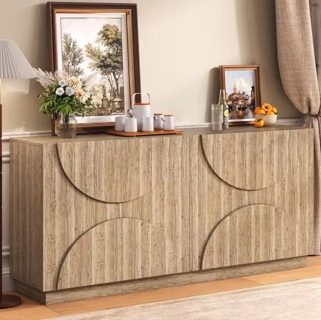 Credenza ULEVR 160x40x80 cm con ante ad arco e ripiani flessibili, pannello truciolare color naturale
