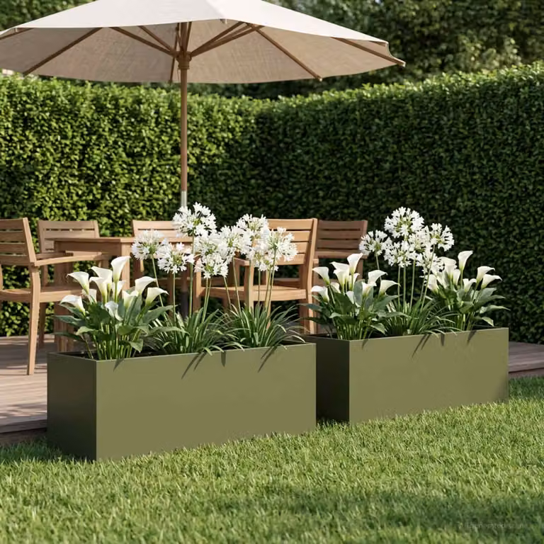 Set di 2 vasi da giardino vidaXL in metallo verde, H 80 x L 30 x P 30 cm