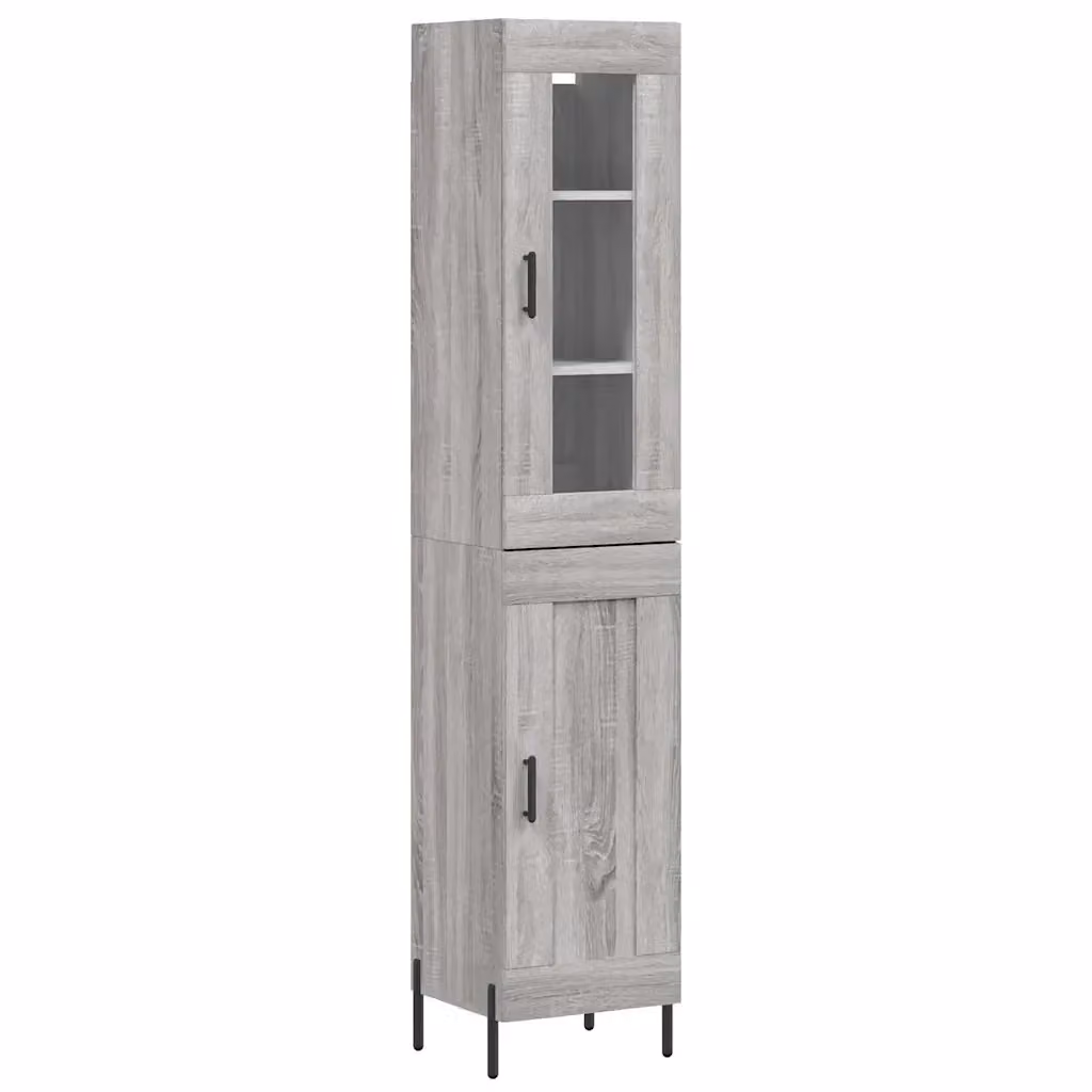 Credenza Buffet Design Mania Grigio Sonoma con Ante in Vetro e Ripiani Interni L/P/H: 34,5 x 34 x 180 cm – 2
