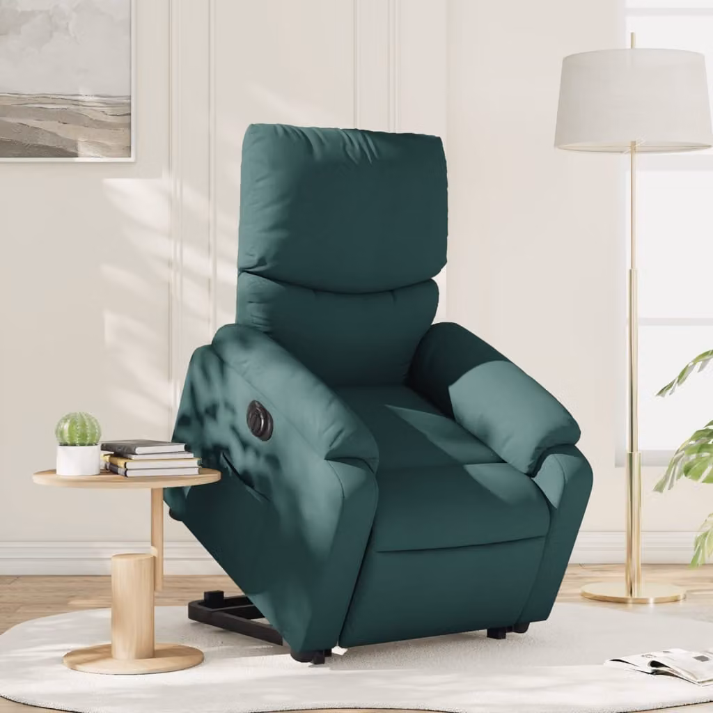 vidaXL Poltrona Alzapersona Elettrica Reclinabile in Tessuto Verde con Braccioli – 1