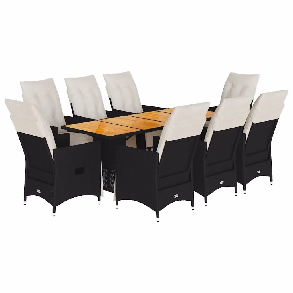 Set da pranzo da giardino vidaXL in polyrattan e legno di acacia con 9 pezzi e cuscini nero – 2