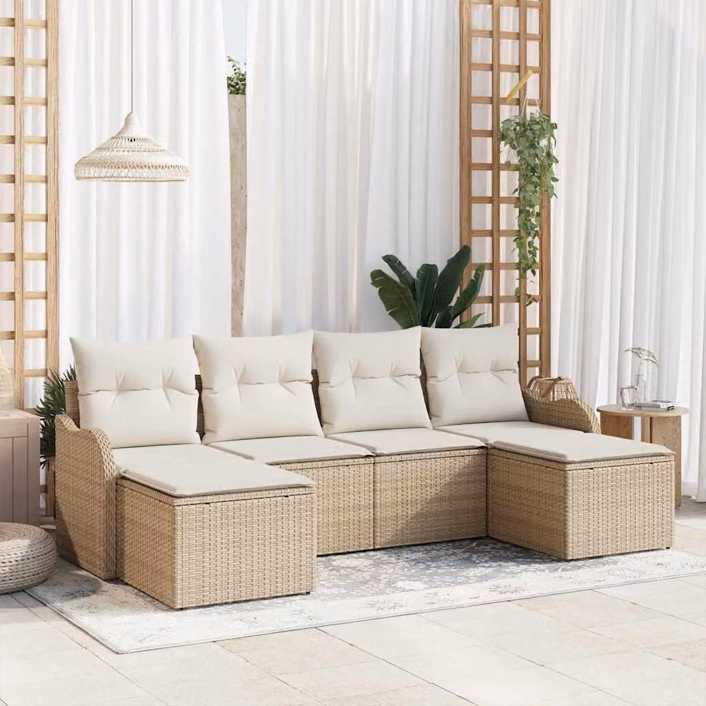 Maison Exclusive - Set Divano da Giardino con cuscino 6 pcs Beige Poly Rattan