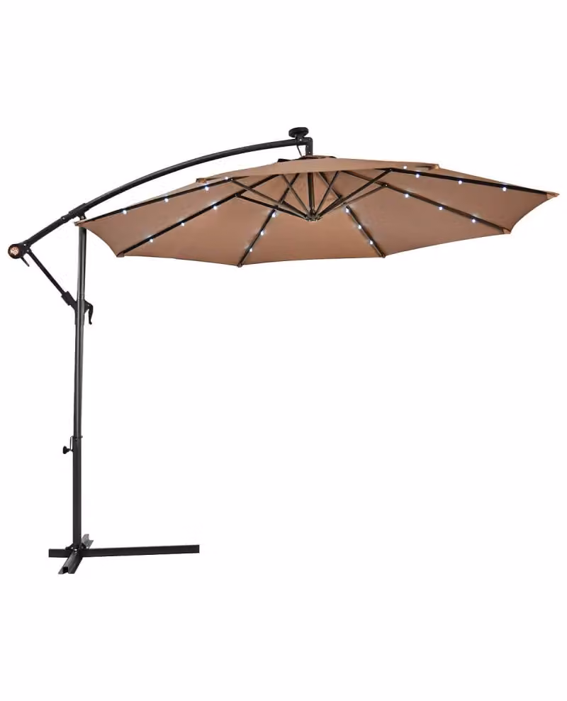 Ombrellone laterale ottagonale Ludex marrone e beige con illuminazione LED a pannello solare, diametro 3 m – 2