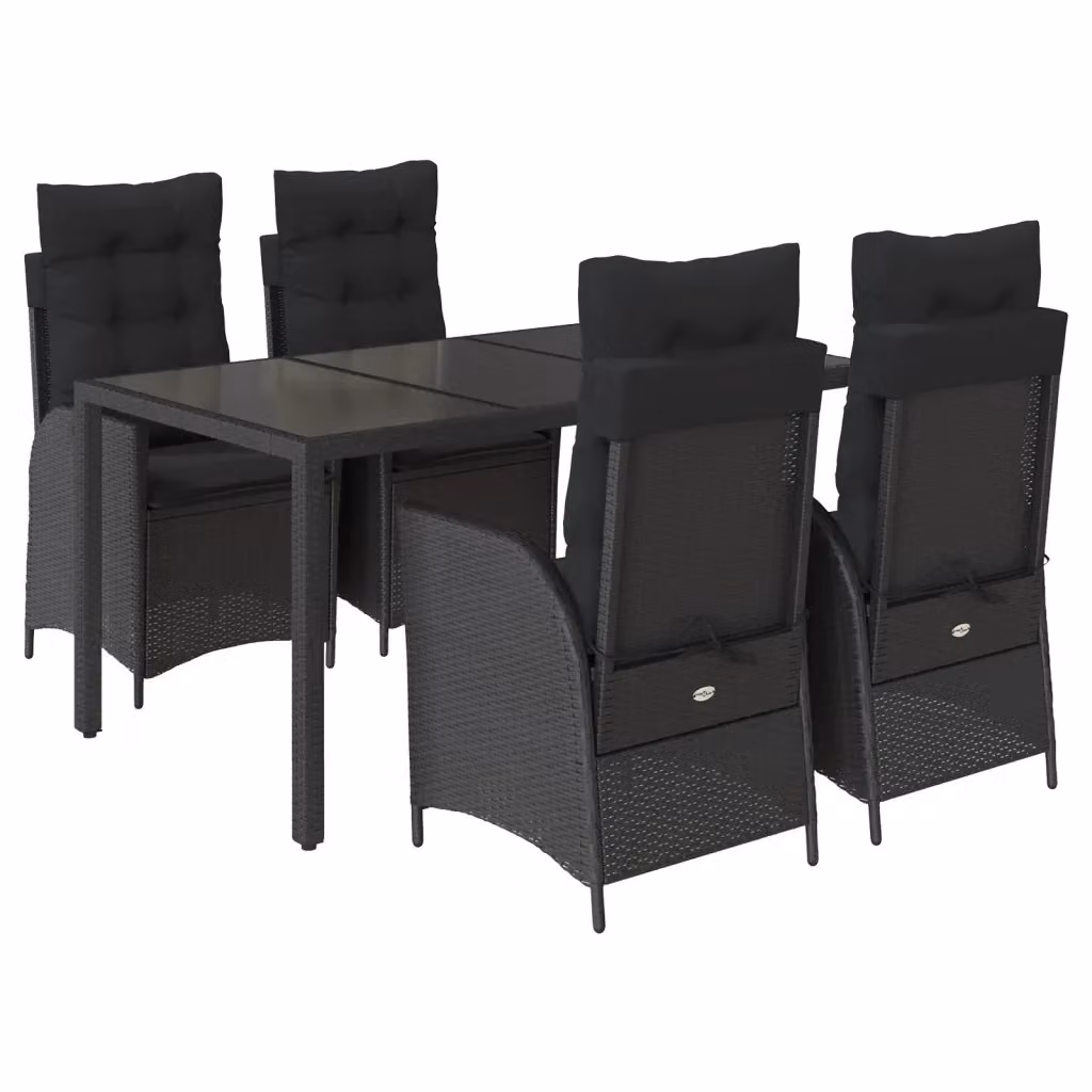 Set da Pranzo da Giardino vidaXL 5 pz in Polyrattan Nero con Piano in Vetro – 2