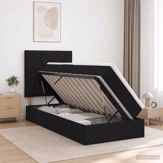 Letto con contenitore LED e materasso Nero 90 x 190 cm Tessuto 3459977