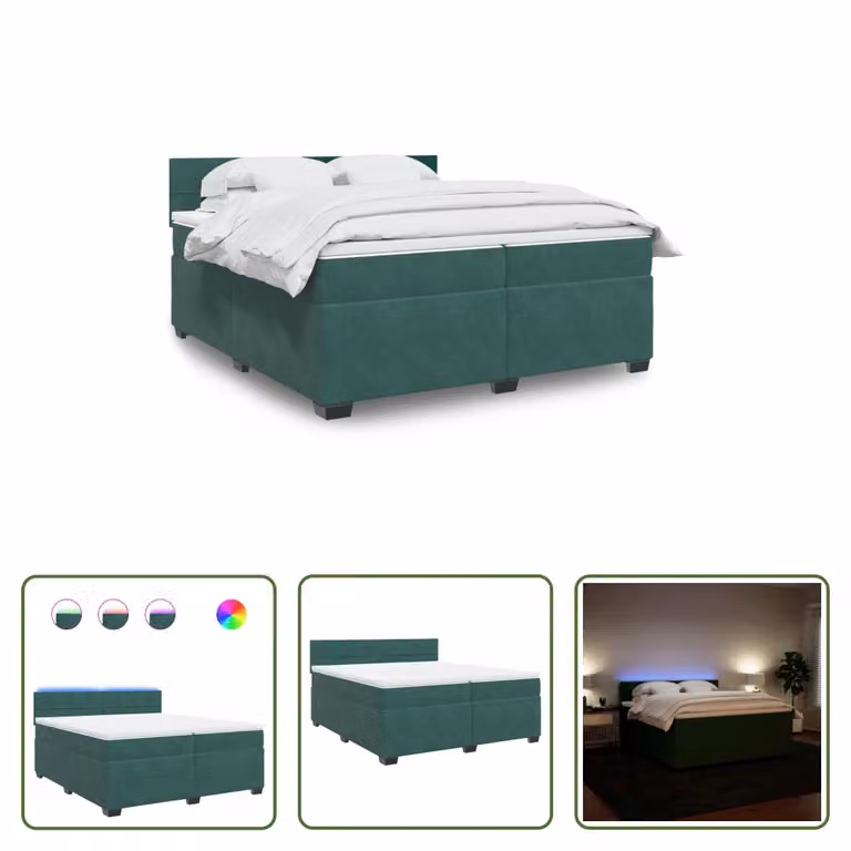 The Living Store Letto a molle con materasso verde scuro 200x200 cm in velluto
