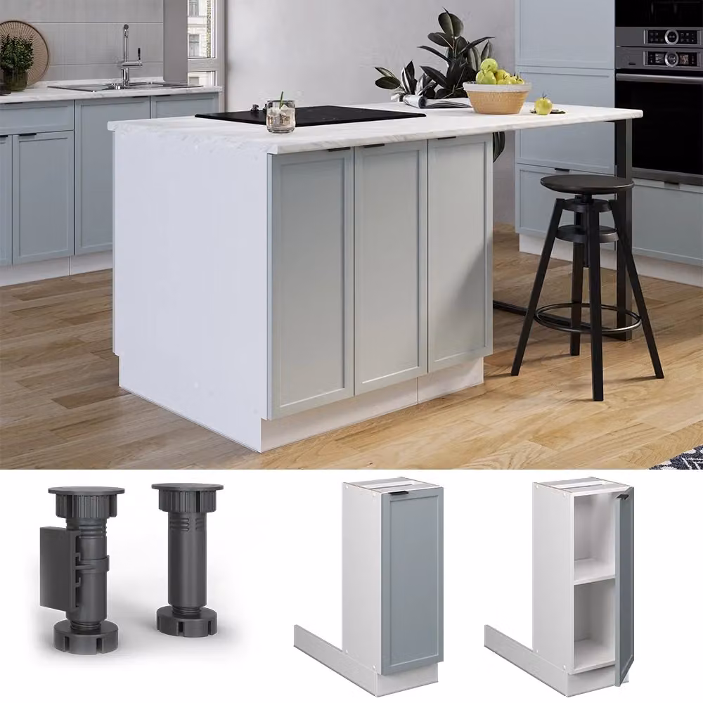 Isola cucina Fame-Line Vicco Blu-grigio chiaro e Bianco con ante a battente e ripiani interni, L: 30 cm, H: 82 cm – 2