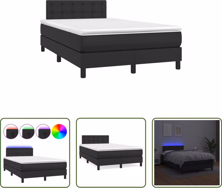 The Living Store Letto a molle con materasso e LED nero 120x190 cm in ecopelle