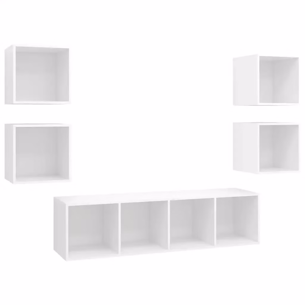 Set di mobili porta TV da 5 pezzi vidaXL in legno multistrato bianco per soggiorno in stile minimalista – 2