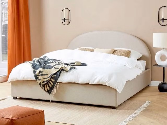 Letto matrimoniale contenitore BELIANI stile retrò beige L/P: 180 x 200 cm
