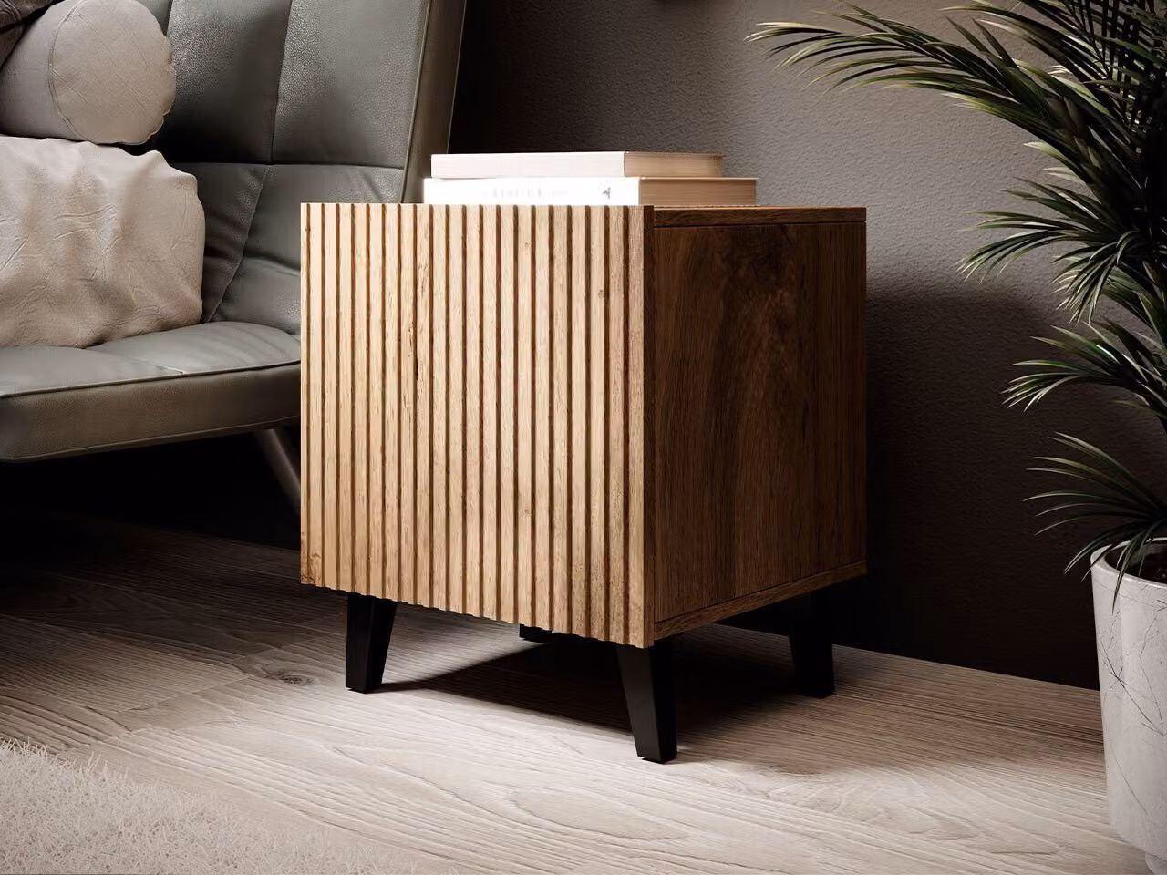 Set di comodini HAER - rovere wotan / nero