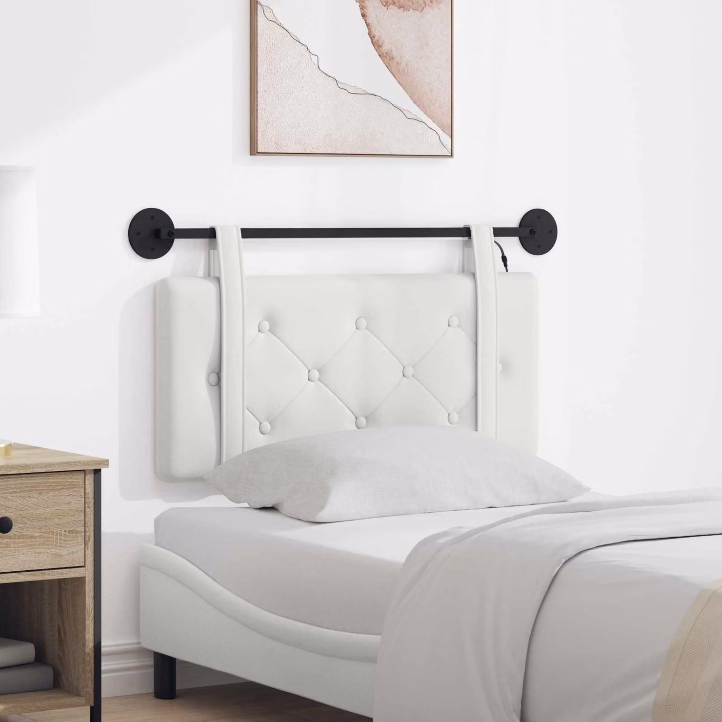 Testiera per letto sospesa vidaXL con luce LED integrata in similpelle bianca e design moderno