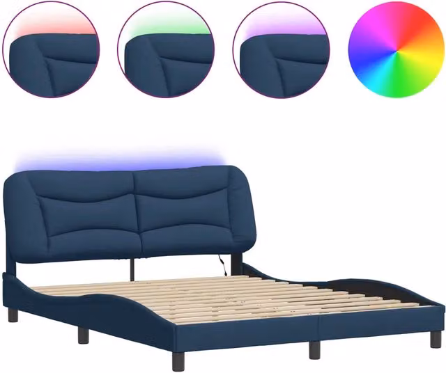Letto matrimoniale | Letto per adulti | Giroletto con LED senza Materasso Hvar Blu 160x200 cm in Tessuto