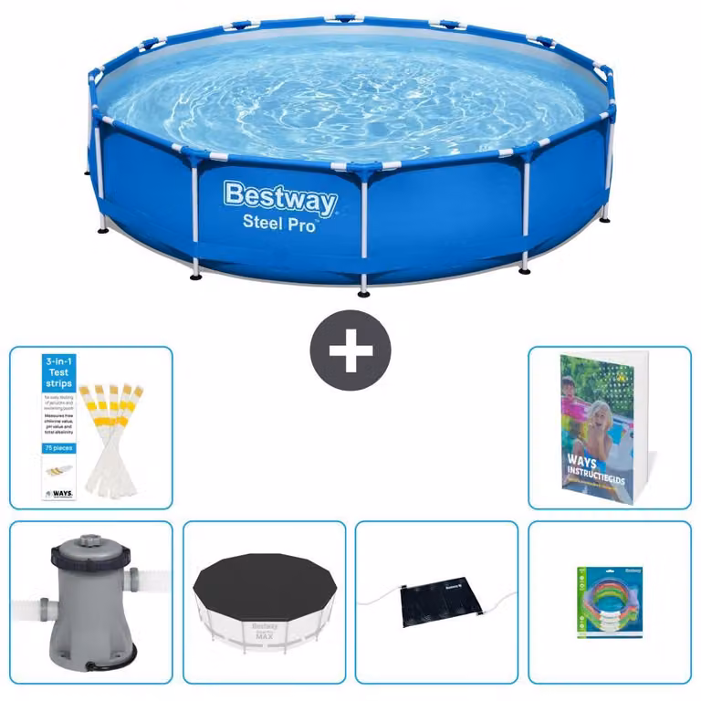 Piscina gonfiabile Bestway Steel Pro, rotonda, dimensioni 366x76 cm, composta da 5 parti, modello S211
