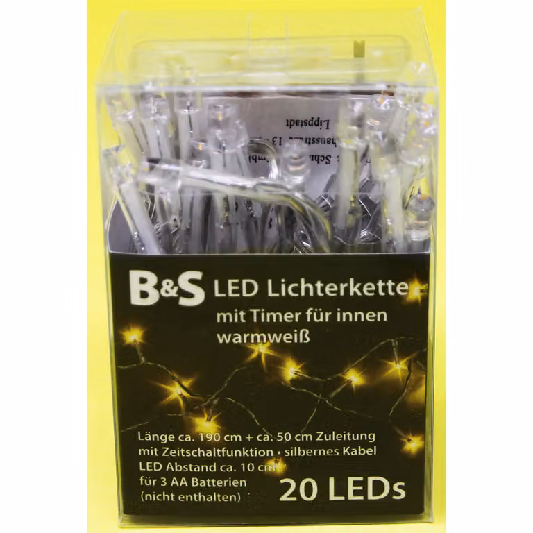 Stringa di luci 20 LED con funzione timer a batteria per interni