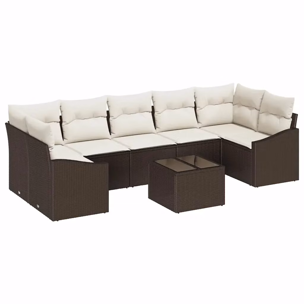 Set di divani da giardino a L vidaXL con cuscini, Marrone e Beige, L/P/H: 55 x 55 x 37 cm – 2