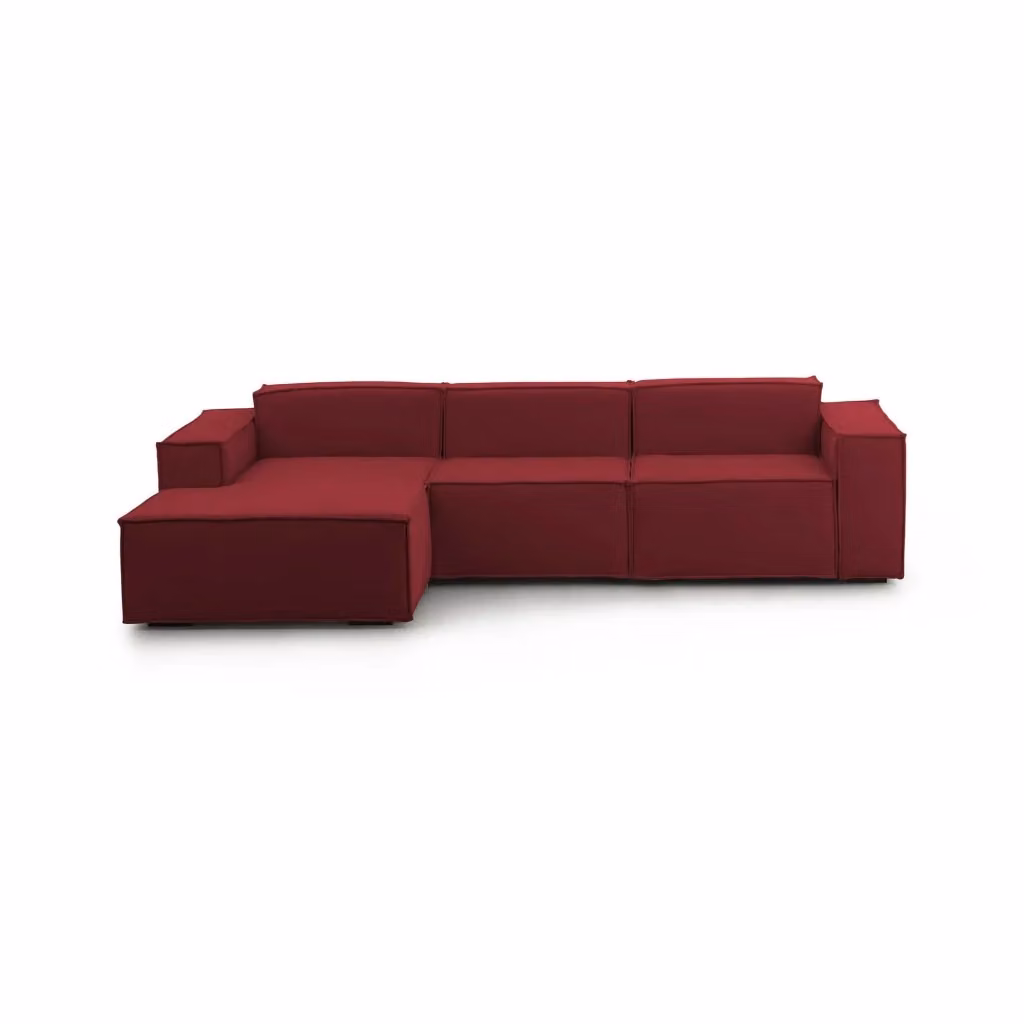 Divano componibile 3 posti Alganibra Talamo Italia con penisola sinistra, modello moderno in tessuto rosso con funzione letto e coperture rimovibili, L: 300 cm, P: 170 cm, H: 70 cm – 2