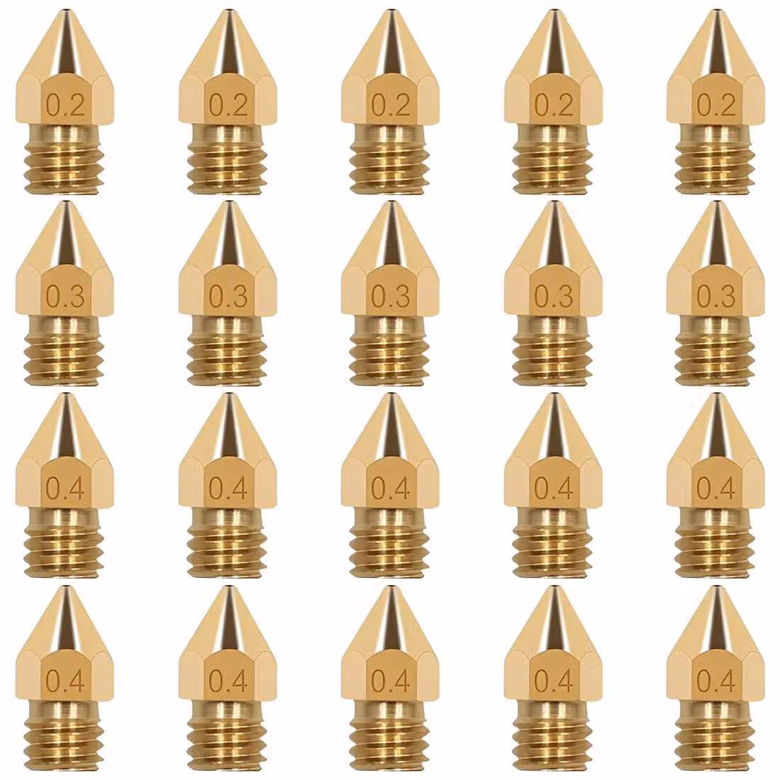 Set di 20 ugelli in ottone, con diametri di 0,2 mm, 0,3 mm e 0,4 mm, per stampanti 3D