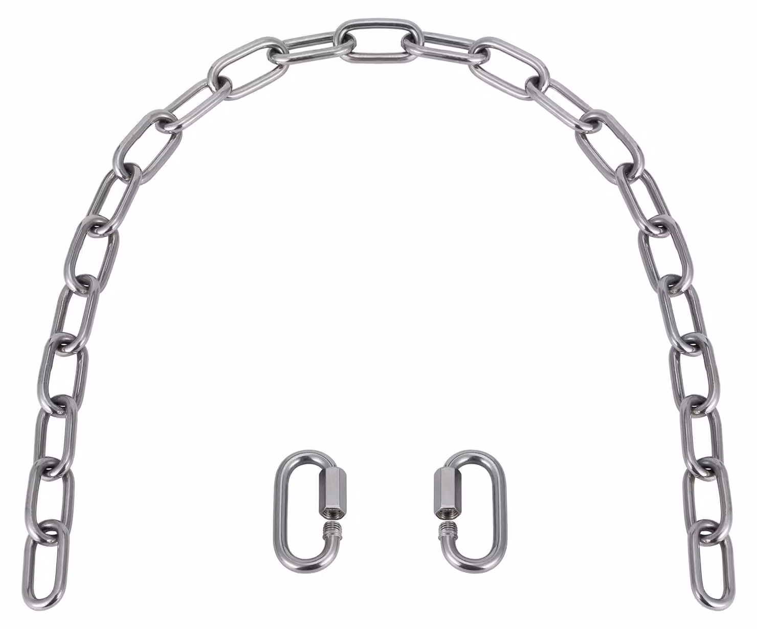 Catena in acciaio inossidabile V4A, 5 mm, 70 cm, portata 400 kg, con 2 ganci a scatto