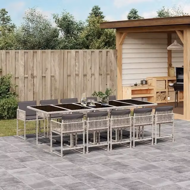 Set Pranzo Giardino 11pz con Cuscini Grigio Chiaro Polyrattan 3211475