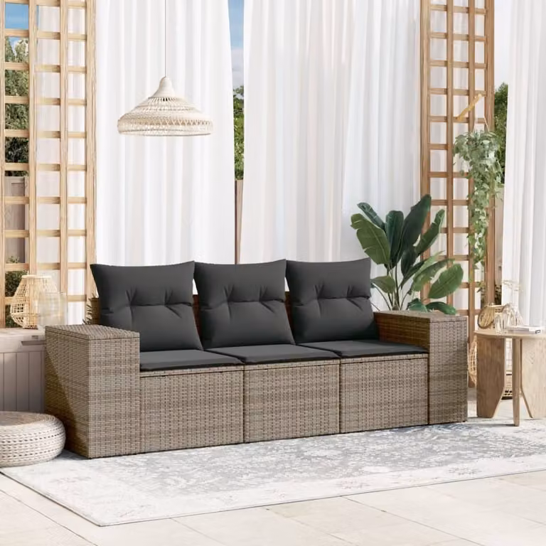 Maison Exclusive - Set Divani da Giardino 3 pz con Cuscini Grigio in Polyrattan