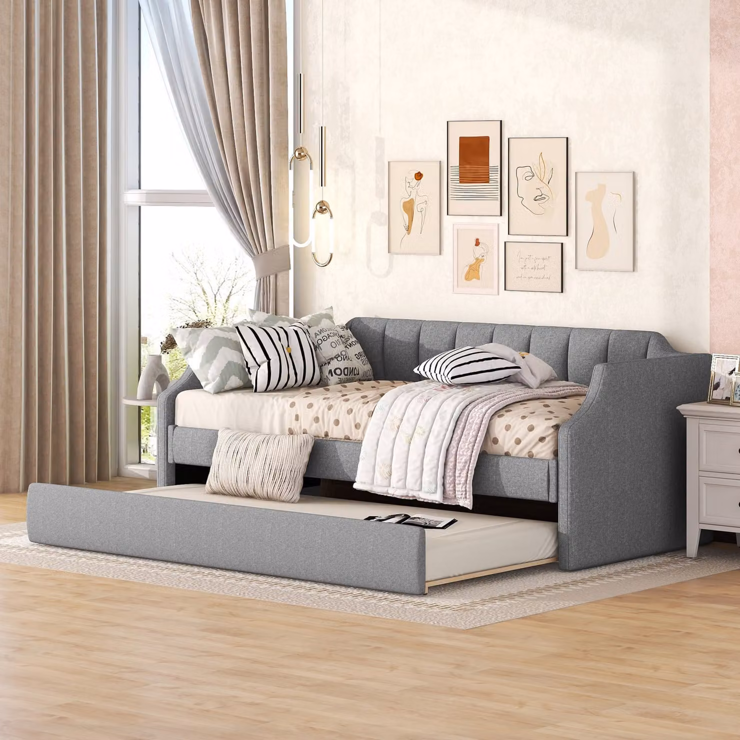 MODFU Letto a scomparsa 90 x 200(190) cm, divano letto singolo imbottito con meccanismo a scomparsa (senza materasso), grigio