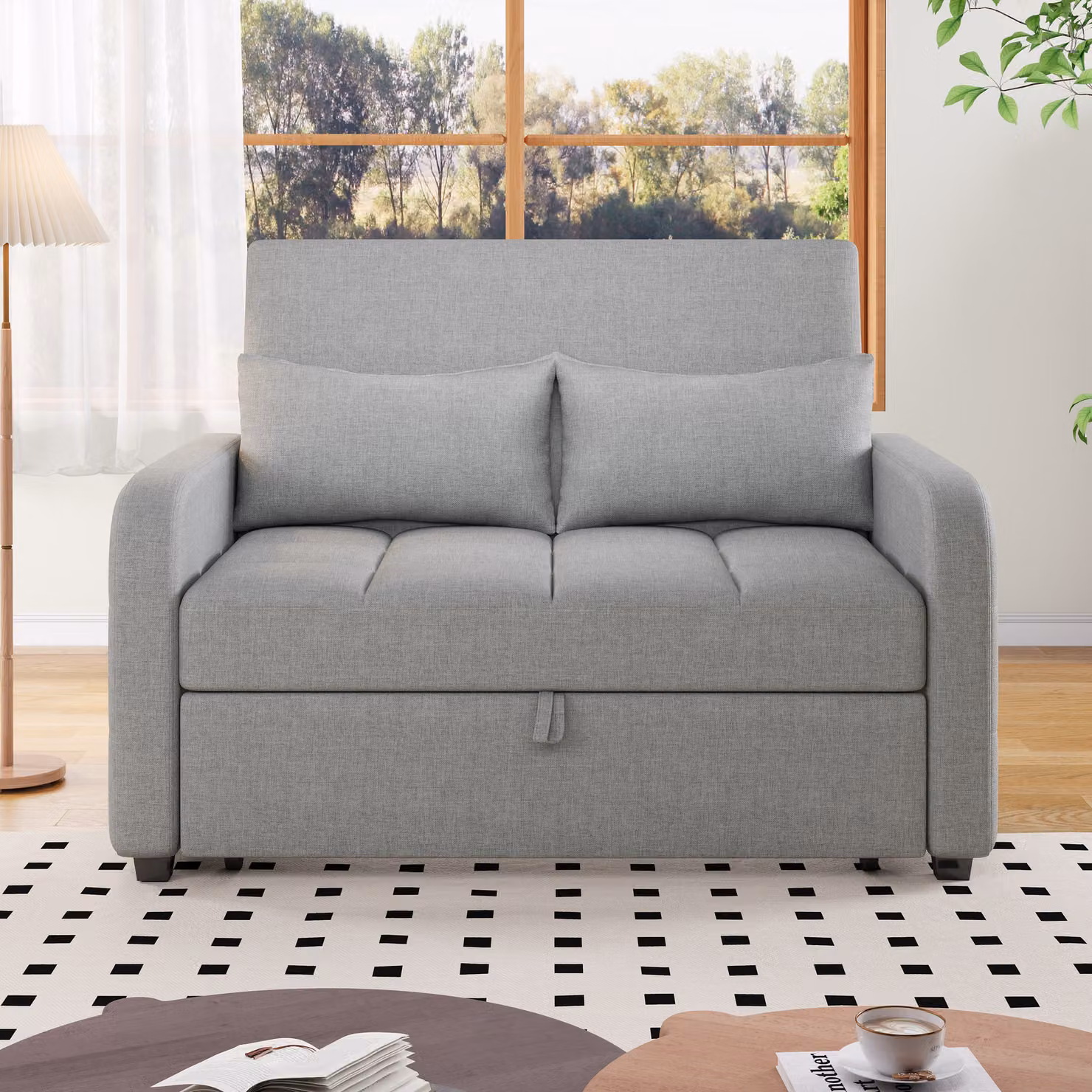 Divano letto STILVORA con cuscini e schienale regolabile, divano pieghevole per piccoli appartamenti e residenze per studenti, divano singolo in tessuto di lino, grigio