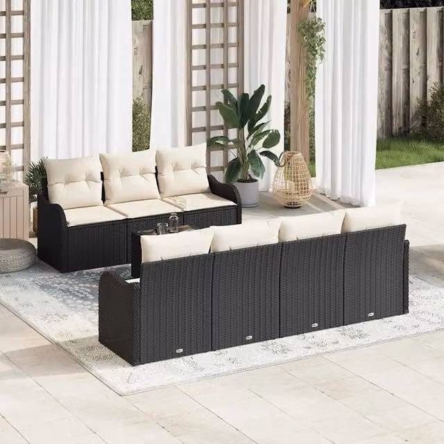Set Divano da Giardino Nero 55 x 55 x 37 cm polyrattan 3345607