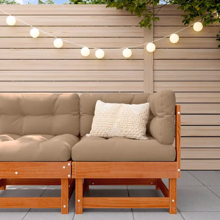 vidaXL Divano Angolare da Giardino in Legno di Pino Massiccio con Cuscini Beige e Marroni