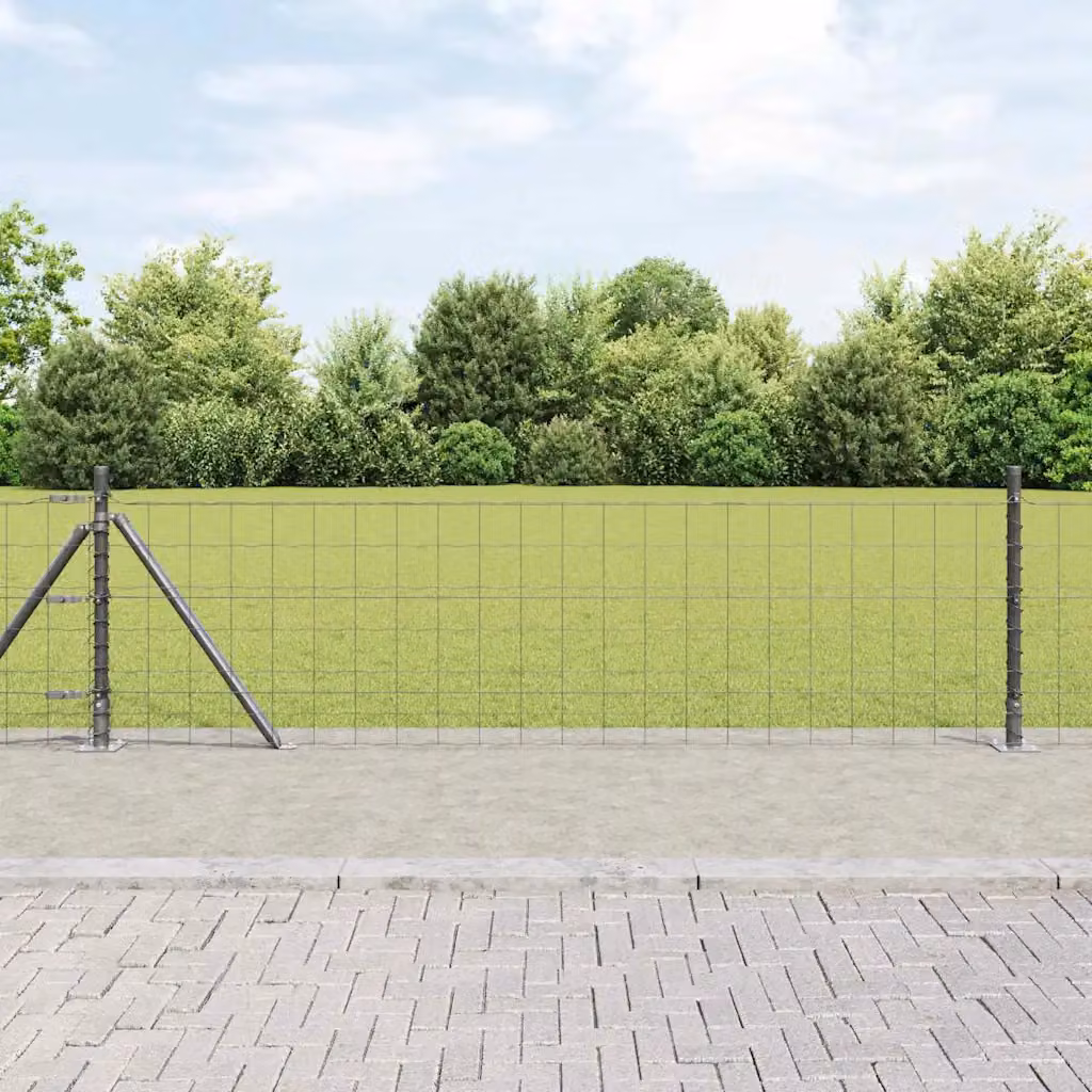 Recinzione Euro vidaXL con Base in Calcestruzzo, Rete in Acciaio Rivestita in PVC, Grigio, L: 10 m, H: 0,6 m
