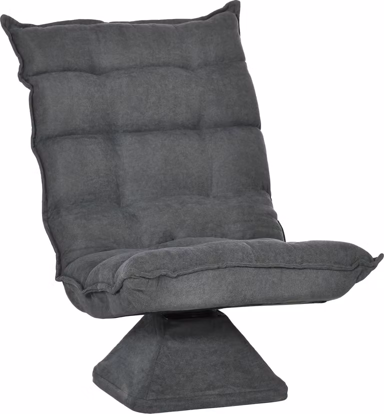 Pouf a terra con schienale regolabile, poltrona relax girevole, cuscini da terra per soggiorno e ufficio, grigio in microfibra