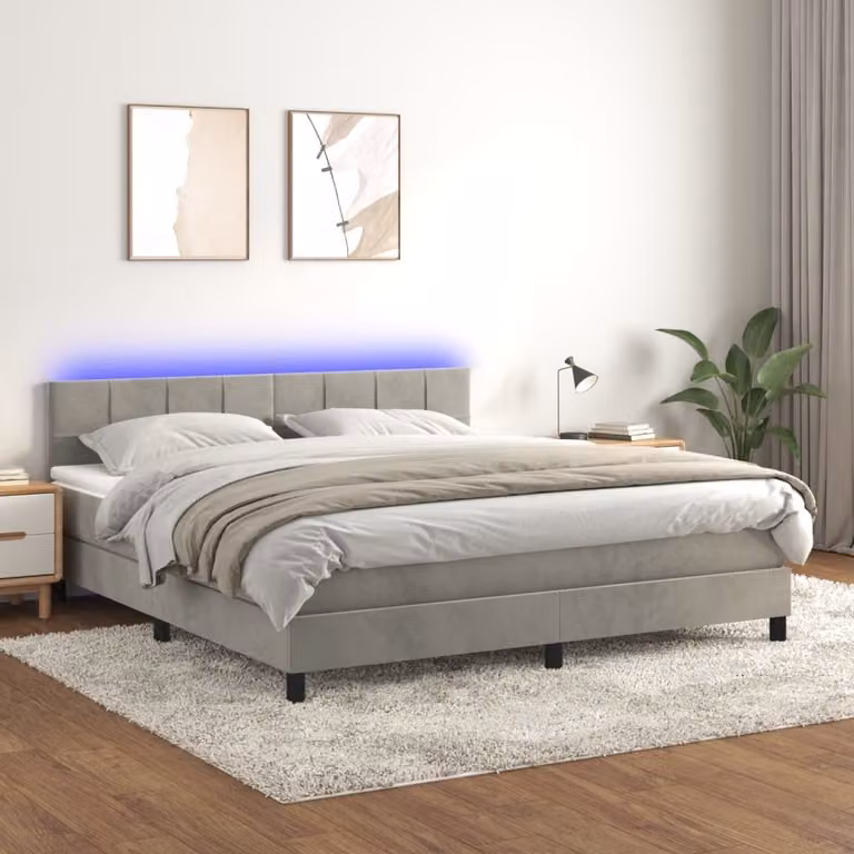 Maison Exclusive - Letto a Molle con Materasso e LED Grigio Chiaro 180x200 cm Velluto