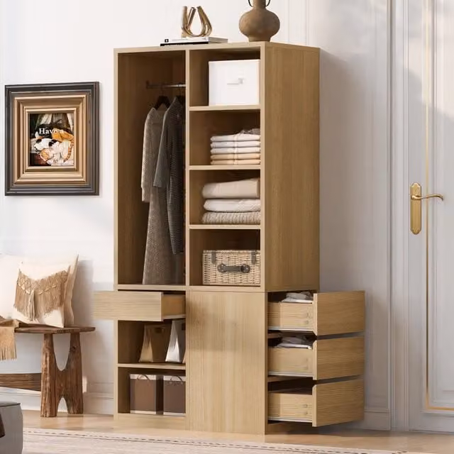 Desviae Armadio con barra appendiabiti ripiani aperti cassetti e vano contenitore in MDF per camera da letto 70 × 50 × 170 cm