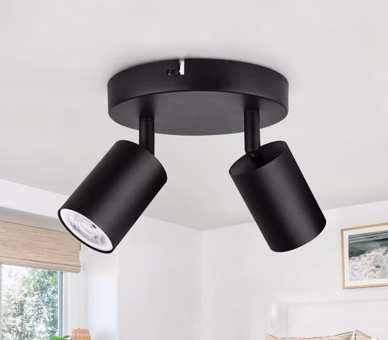 Lampada a soffitto con due faretti rotondi, lampada a LED orientabile