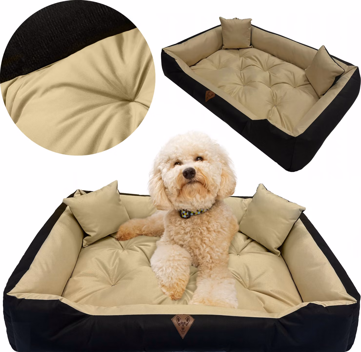 Cuccia per cani, divano impermeabile 130x105 cm, lettiera, cuscini, divanetto, beige