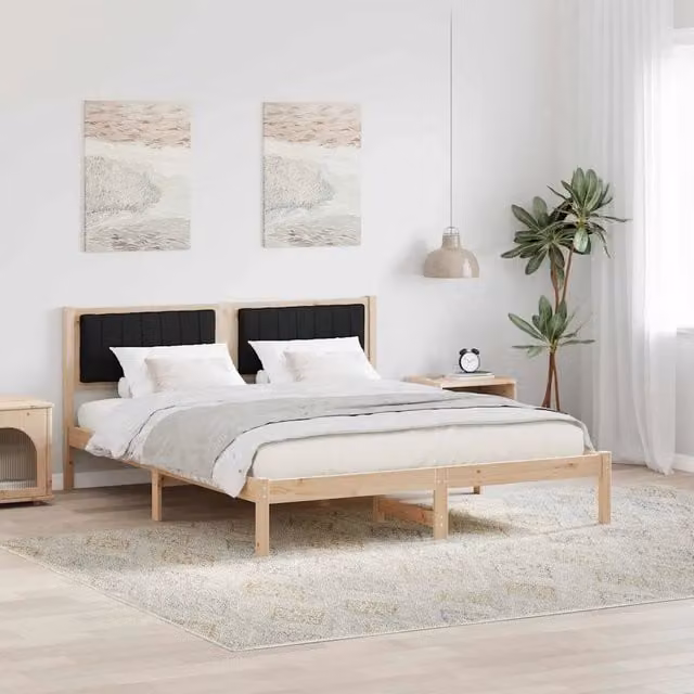 Letto con Testiera Rivestita vidaXL in Pino Massello Nero L: 160 cm, P: 200 cm, H: 85.5 cm