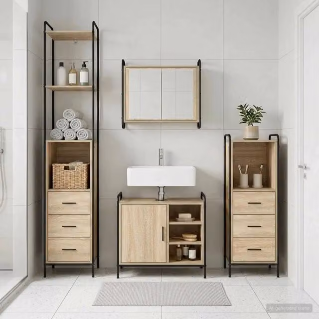 Set di Armadi da Bagno 4 pz Rovere Sonoma 40 x 36 x 200,5 cm 3444676