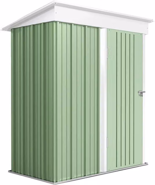 Casetta da Giardino Porta Attrezzi in Acciaio con Porta Bloccabile, 161x95x163/181cm, Verde