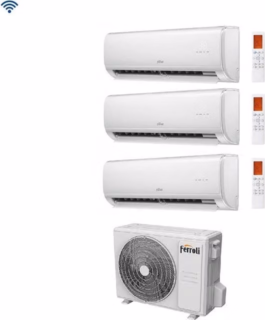 Condizionatore Trial Split Ferroli Giada M 9+9+9 con Wi-Fi Integrato, Classe Energetica A++, Colore Bianco