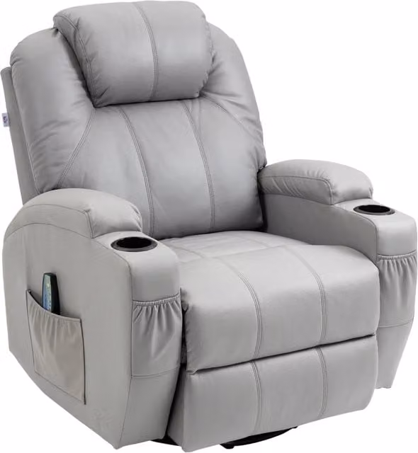 Poltrona relax reclinabile girevole a 360 gradi REDOM in ecopelle grigia con struttura in metallo